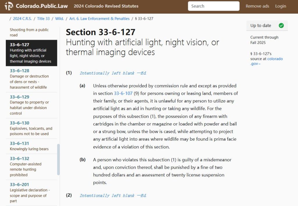 The night vision or thermal imaging restriction in Colorado