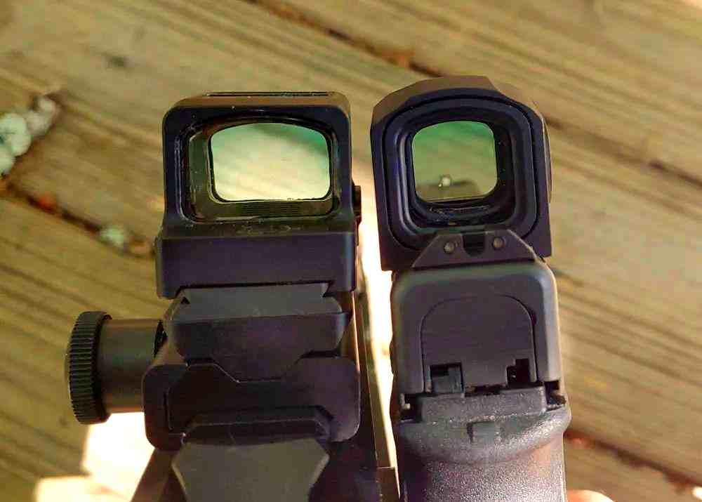 The red dot sight is stained