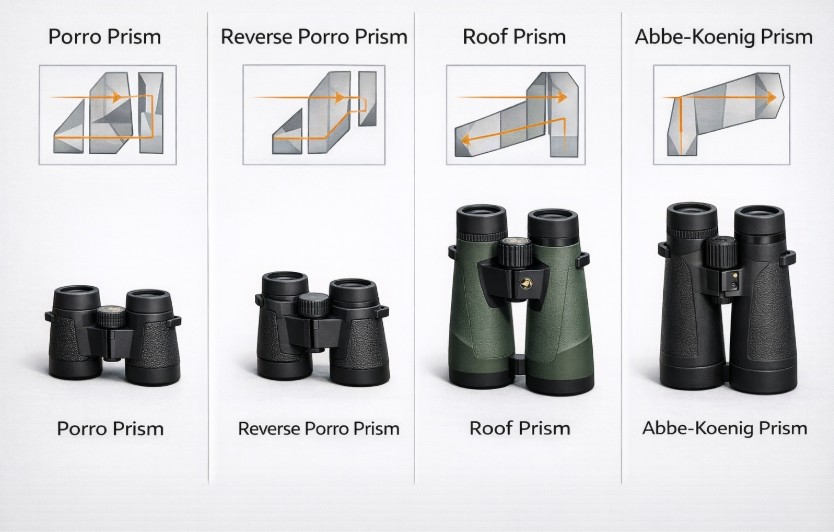 Comparison of optical paths and shapes of different prism structures