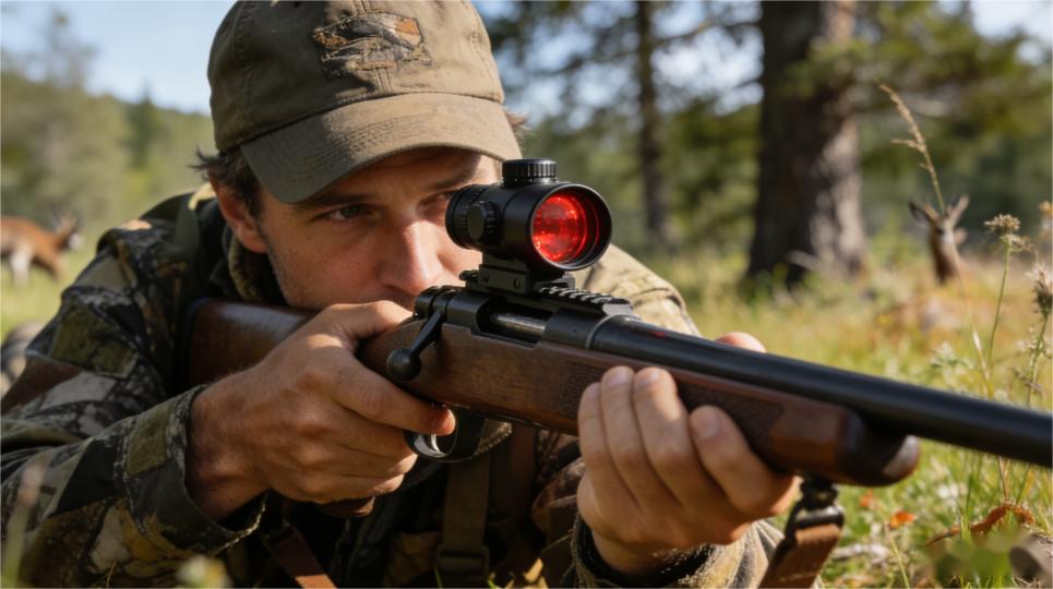 Enclosed Red Dot Sight on rifle for hunting