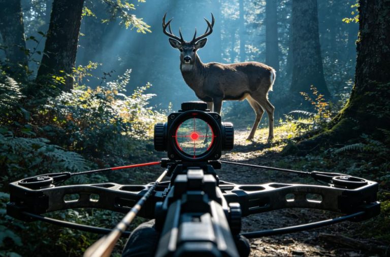 Hunting in the forest with a Crossbow red dot sight