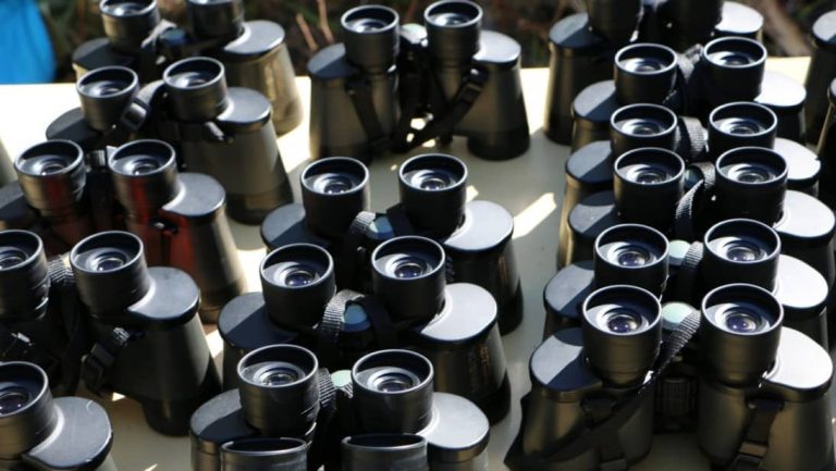 Professional Porro telescope eyepiece display