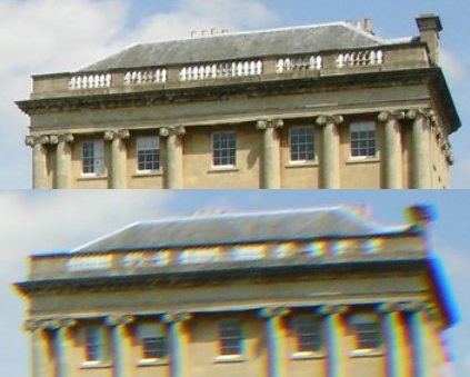 High-contrast scenes more easily reveal differences in chromatic-aberration and overall aberration control