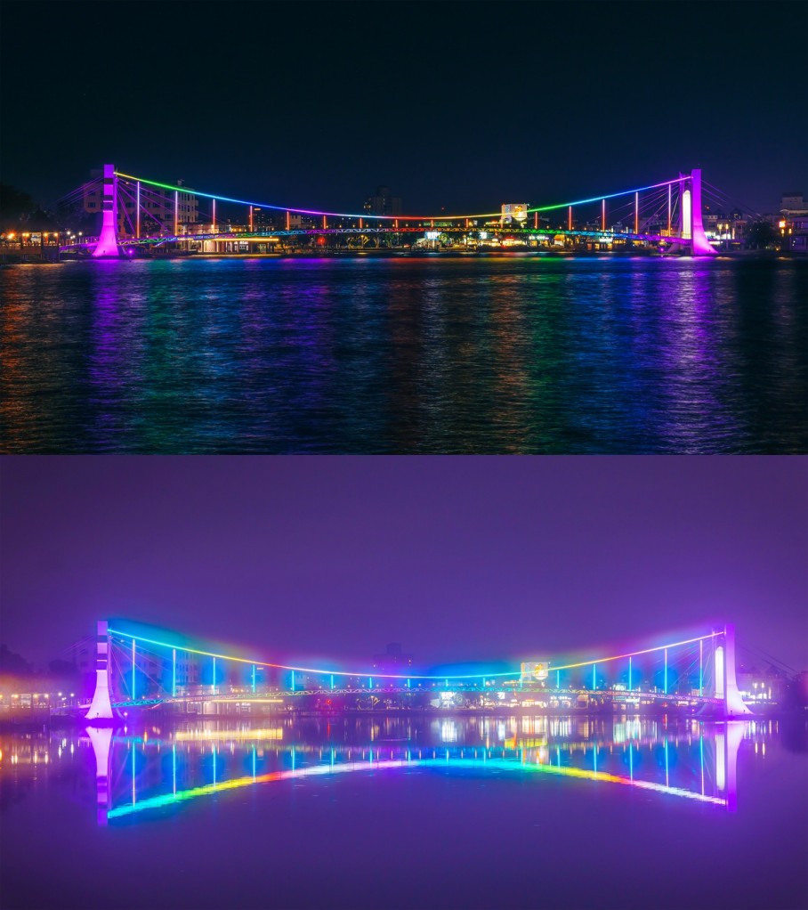 The upper image shows a normal view; the lower image shows the obvious haze and contrast loss caused by internal lens condensation.
