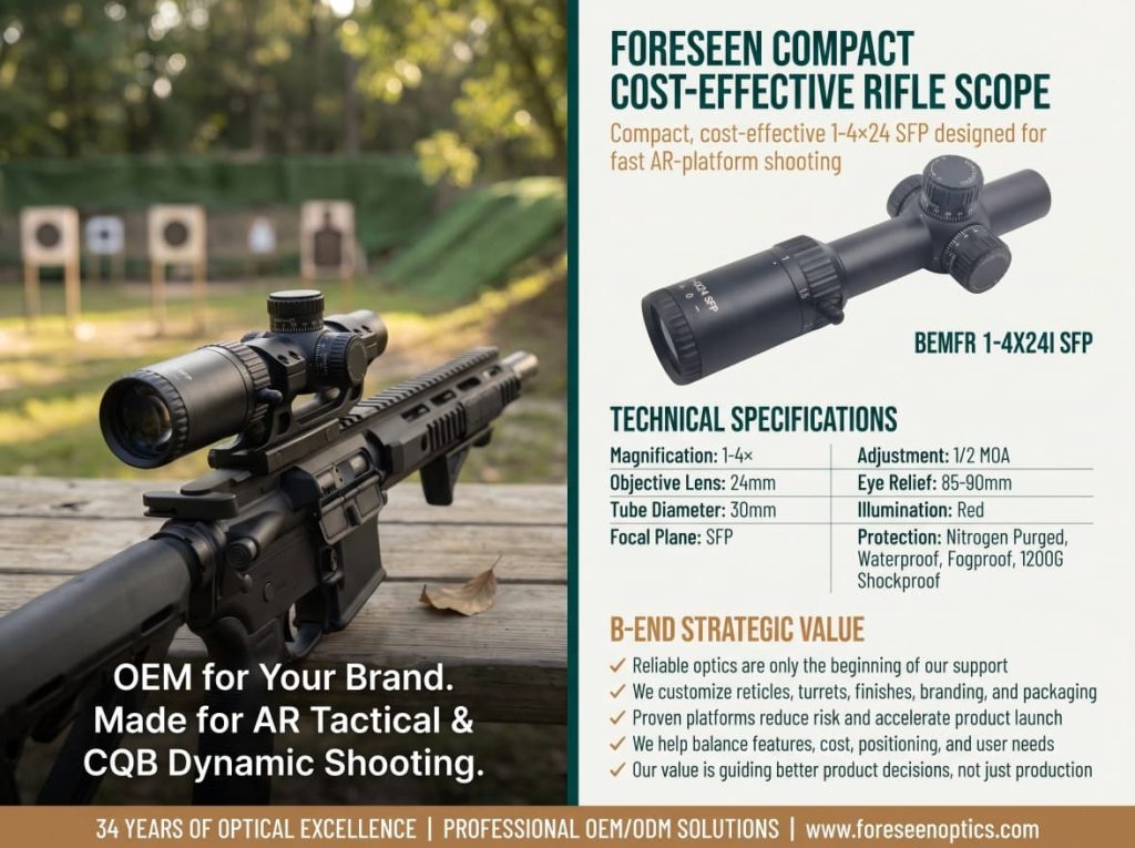 24mm LPVO Scopes | 1-4x Illuminated, 30mm Tube, Locking Turret, Shockproof BEM1-4X241 SFP