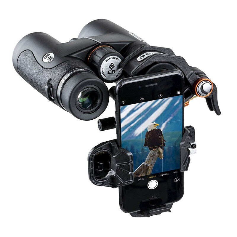 A smartphone adapter extends binocular viewing