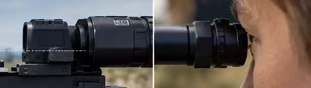 Eye position and eye relief when looking through a red dot magnifier