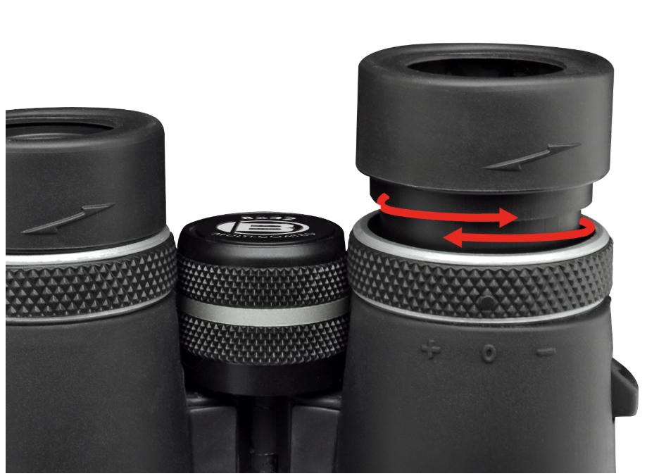 The 8×42 marking and eyepiece details do not establish the quality of the internal optics